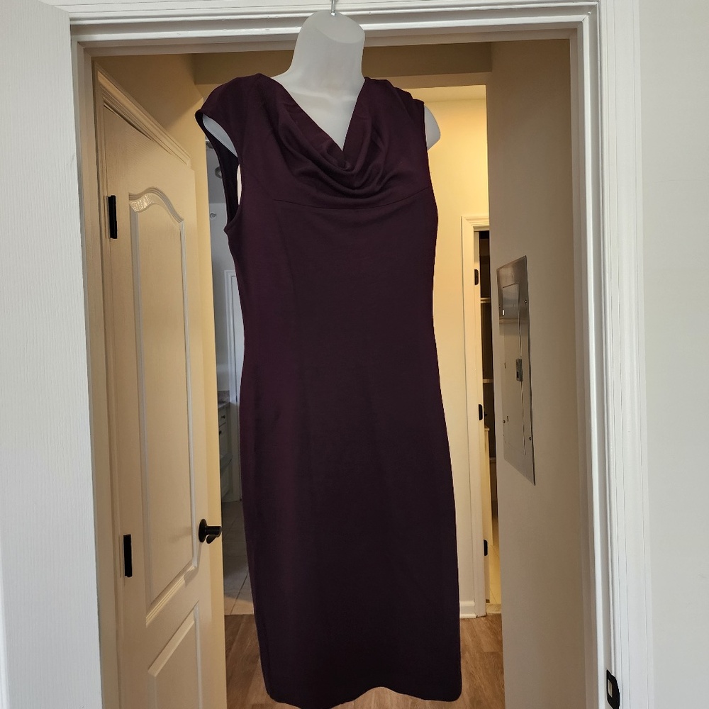 Knit cowl neck sheath dress